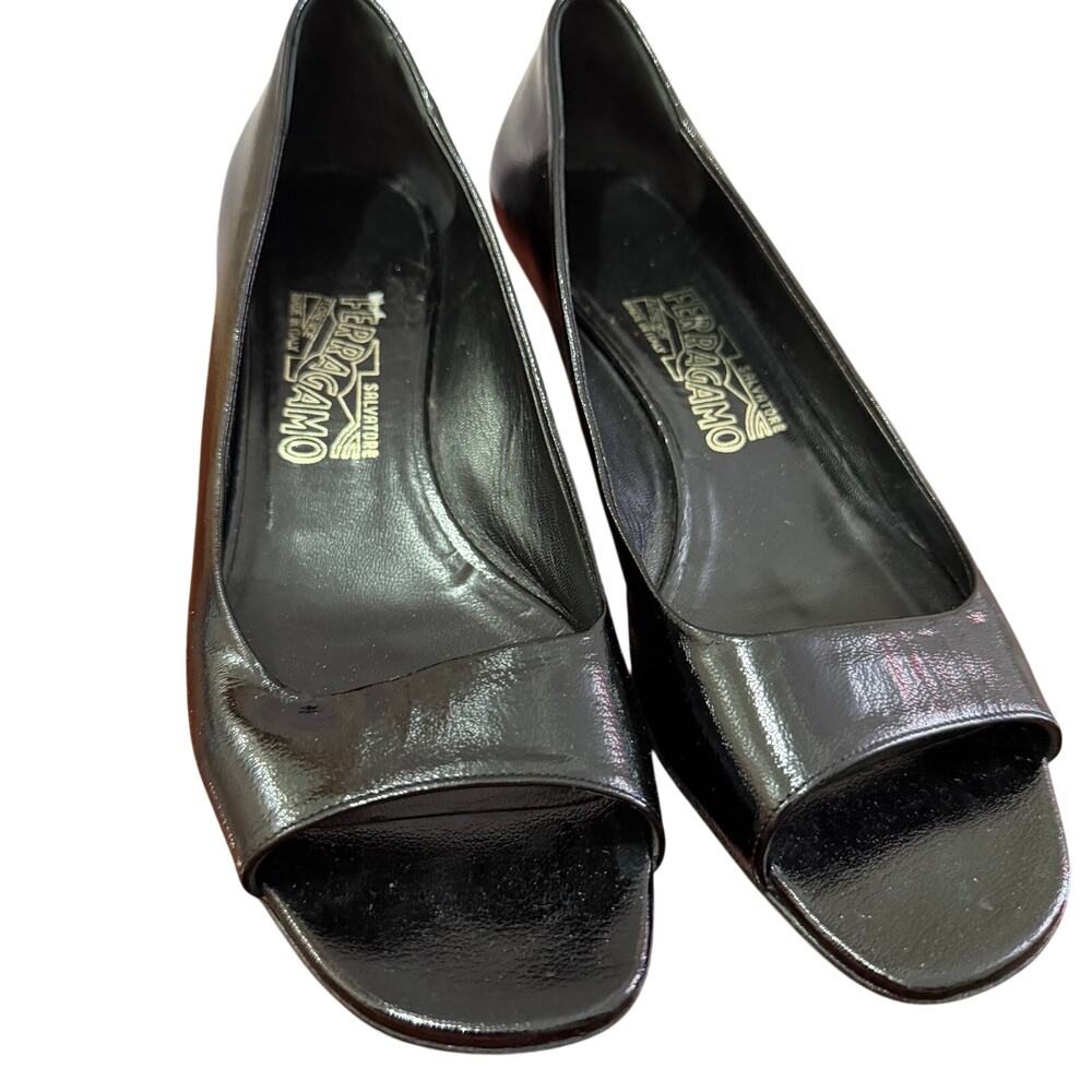 Salvatore Ferragamo Leather Peep-Toe Kitten Heel Pumps Made in Italy sz 6B - Picture 3 of 11